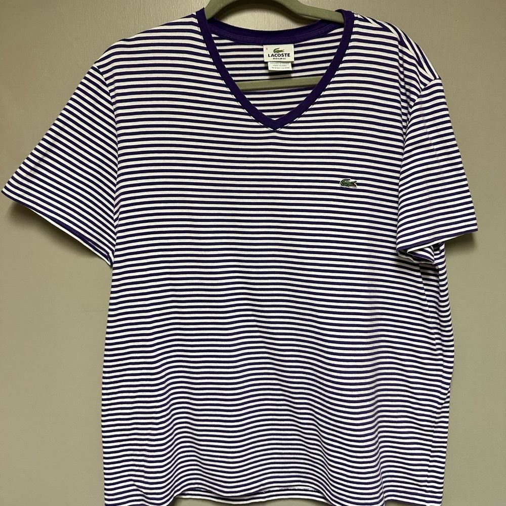 Men’s Lacoste Purple and White Striped Tee